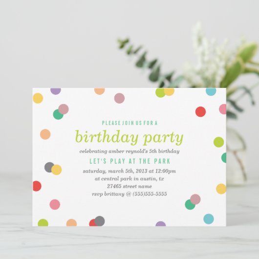 Rainbow Confetti Birthday Invite Einladung (Stehend Vorderseite)