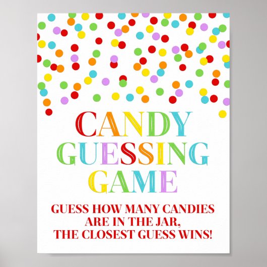 Rainbow Confetti Candy Guessing Game Sign Poster (Vorne)