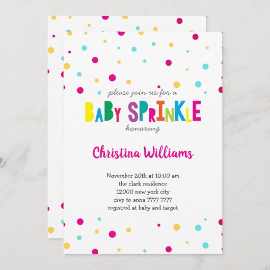 Rainbow Confetti Colorful Baby Sprinkle Dusche Einladung (Vorne/Hinten)