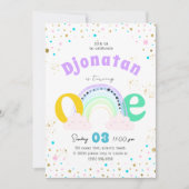 Rainbow Confetti Einladung zum ersten Geburtstag (Vorderseite)
