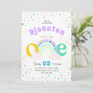 Rainbow Confetti Einladung zum ersten Geburtstag