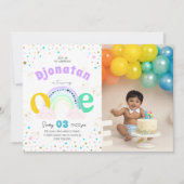 Rainbow Confetti Einladung zum ersten Geburtstag F (Vorderseite)