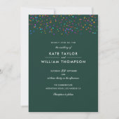 Rainbow Confetti Emerald Green Wedding Einladung (Vorderseite)