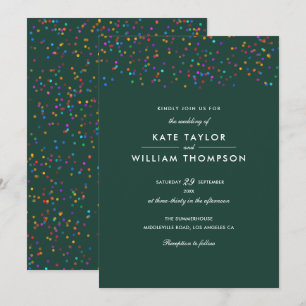 Rainbow Confetti Emerald Green Wedding Einladung