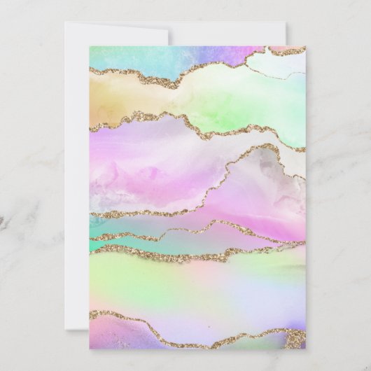 Rainbow Confetti Girl Unicorn Einladung (Rückseite)