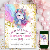 Rainbow Confetti Girl Unicorn Einladung