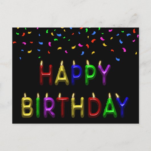 Rainbow Confetti Happy Birthday Candles Postkarte (Vorderseite)