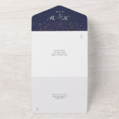 Rainbow Confetti Navy Blue Monogram Wedding All In One Einladung (Außenbereich)