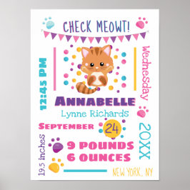 Rainbow Confetti Niedlich Kitty Cat Baby Birth Sta Poster