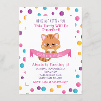 Rainbow Confetti Niedlich Kitty Cat Geburtstagspar Einladung