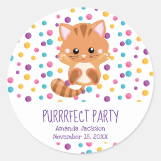 Rainbow Confetti Niedlich Kitty Geburtstagsparty Runder Aufkleber