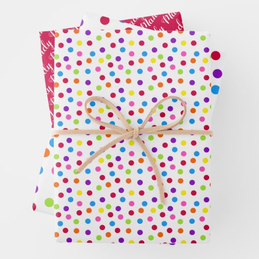 Rainbow Confetti Polka Dots Name Birthday Geschenkpapier Set (Beispiel)