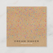 Rainbow Confetti Rustic Kraft Quadratische Visitenkarte (Vorderseite)