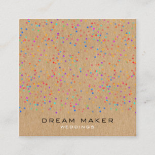 Rainbow Confetti Rustic Kraft Quadratische Visitenkarte