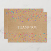 Rainbow Confetti Rustic Kraft Script Business Dankeskarte (Vorne/Hinten)