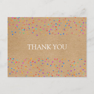 Rainbow Confetti Rustic Kraft Vielen Dank Postkarte