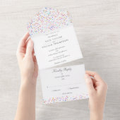 Rainbow Confetti Script Monogram Wedding All In One Einladung (Abreißen)