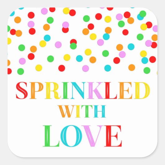 Rainbow Confetti Sprinkler mit Liebe Quadratischer Aufkleber (Vorderseite)