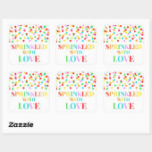 Rainbow Confetti Sprinkler mit Liebe Quadratischer Aufkleber (Blatt)