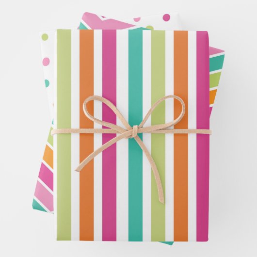 Rainbow Confetti Streifen farbenfrohe Retro Geschenkpapier Set (Beispiel)