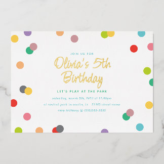 Rainbow Confetti und Gold Letters Geburtstagsparty Folieneinladung