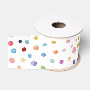 Rainbow Confetti Watercolor Dots Ribbon Ripsband