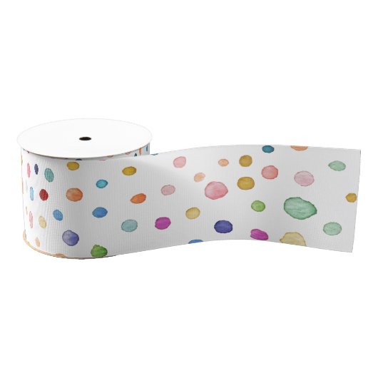 Rainbow Confetti Watercolor Dots Ribbon Ripsband (Spule)