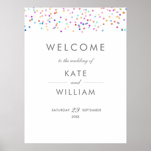 Rainbow Confetti Wedding Begrüßungszeichen Poster (Vorne)