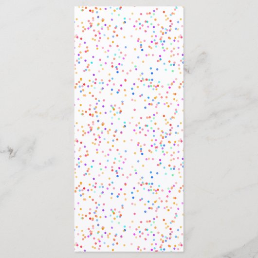 Rainbow Confetti Wedding Danke Platzkarte Menükarte (Rückseite)