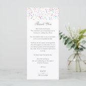 Rainbow Confetti Wedding Danke Platzkarte Menükarte (Stehend Vorderseite)