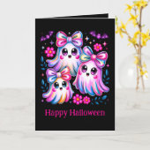 Rainbow Coquette Ghosts Hot Pink Happy Halloween Karte (Gelbe Blume)