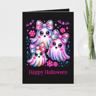 Rainbow Coquette Ghosts Hot Pink Happy Halloween Karte