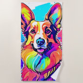 Rainbow Corgi: Pop Art Puppy Joy Strandtuch (Vorderseite)