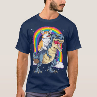 Rainbow Corgi Riding Dinosaur T Niedlich Corgi Dog T-Shirt