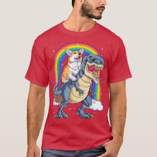 Rainbow Corgi Riding Dinosaur T Niedlich Corgi Dog T-Shirt