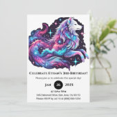 Rainbow Cosmic Wolf Birthday Einladung (Stehend Vorderseite)