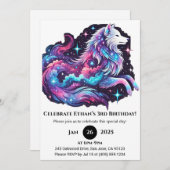 Rainbow Cosmic Wolf Birthday Einladung (Vorne/Hinten)