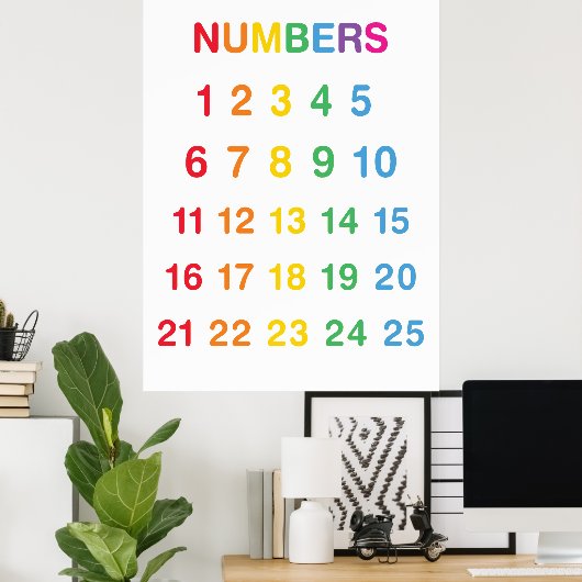 Rainbow Counting 1-25 Zahlen Bildung Poster (Heimbüro)