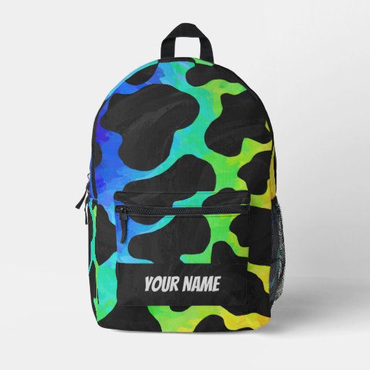 Rainbow Cow Muster Monogramm Bedruckter Rucksack (Vorderseite)