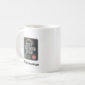 Rainbow-Crayon-Apfel-Schwarz-Abzeichen-Bester-Lehr Kaffeetasse (Vorderseite Links)