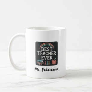 Rainbow-Crayon-Apfel-Schwarz-Abzeichen-Bester-Lehr Kaffeetasse