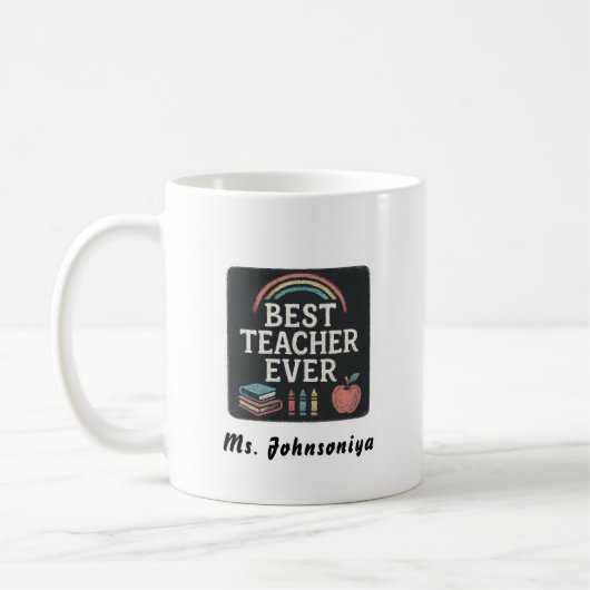 Rainbow-Crayon-Apfel-Schwarz-Abzeichen-Bester-Lehr Kaffeetasse (Links)
