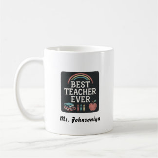 Rainbow Crayon Apple Black Badge Best Teacher Ever Kaffeetasse