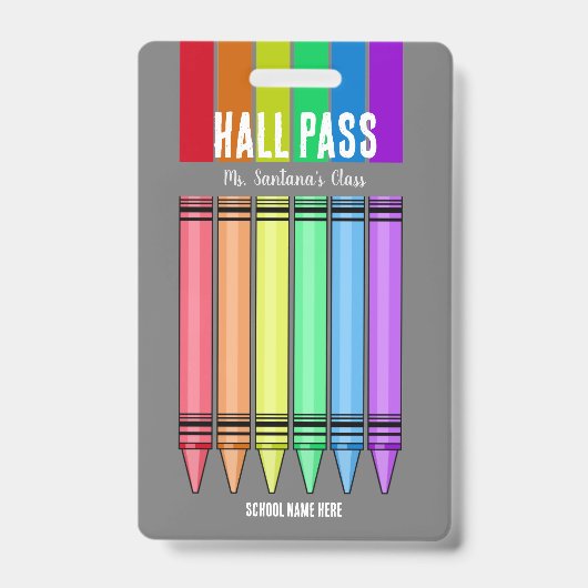 Rainbow Crayon Hall Pass Abzeichen Ausweis (Vorderseite)