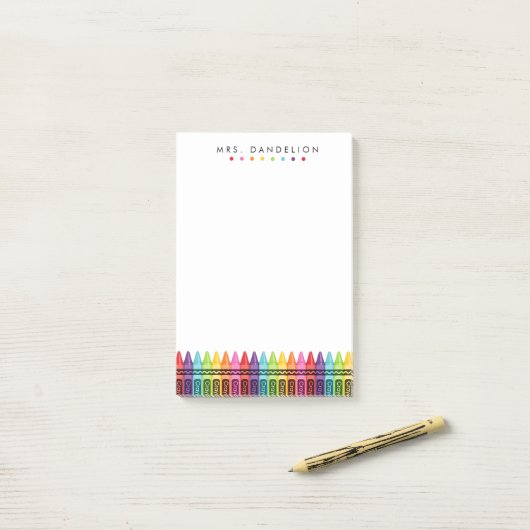Rainbow Crayons | Kindergartenlehrer Post-it Klebezettel (Auf Schreibtisch)