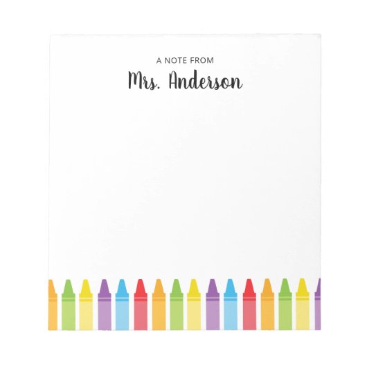 Rainbow Crayons Lehreraufwertung Notepad Notizblock (Vorderseite)