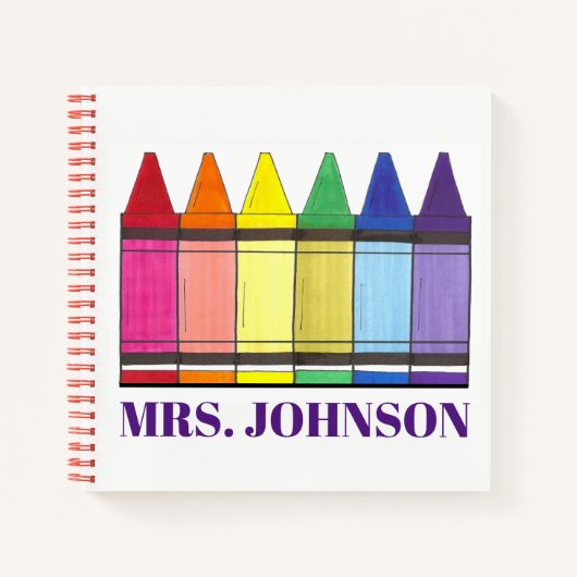 Rainbow Crayons Personalisiert School Art Teacher Notizbuch (Vorderseite)