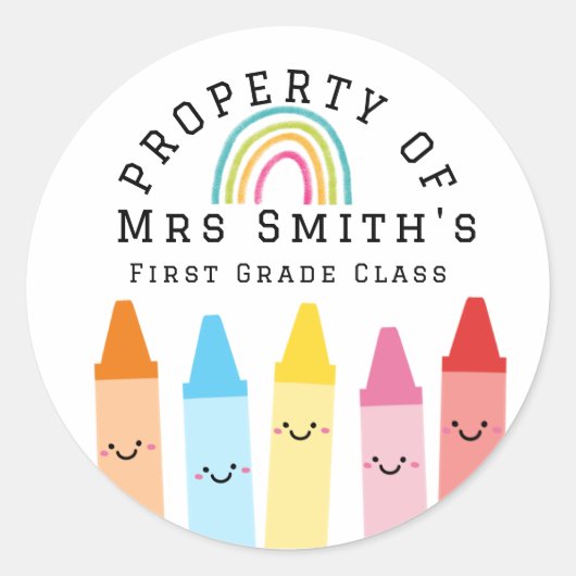 Rainbow Crayons Property Of Classroom Sticker Rain (Vorderseite)