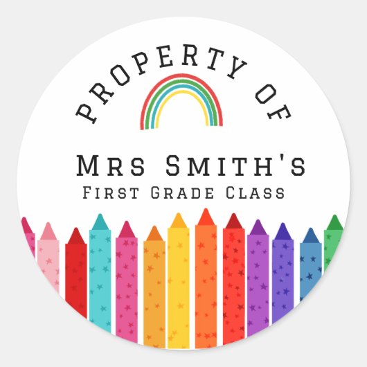 Rainbow Crayons Property Of Classroom Sticker Rain (Vorderseite)