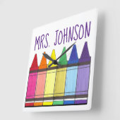 Rainbow Crayons School Teacher Art versorgt Pride Quadratische Wanduhr (Winkel)